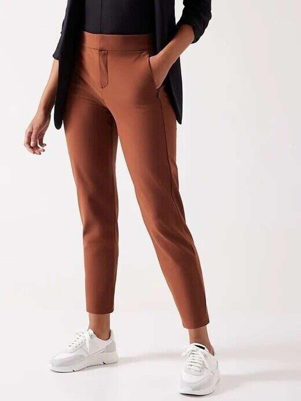 Athleta Stellar Skinny Trouser Rust Terracotta Pants Size 8 Zipper Pockets
